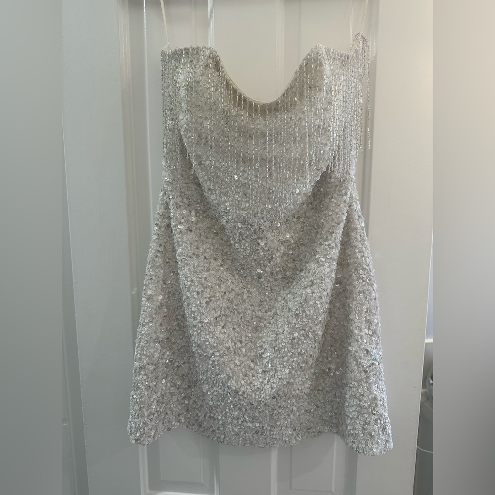 Revolve Cassandra Strapless Tube Dress - White, Silver, Sequin - Picture 2 of 7